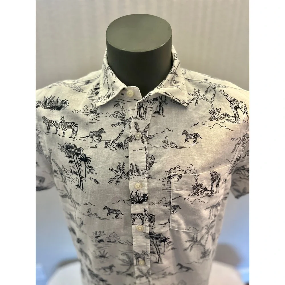 Banana Republic Shirt Mens Small White Excellent Safari Toile Linen Slim Fit